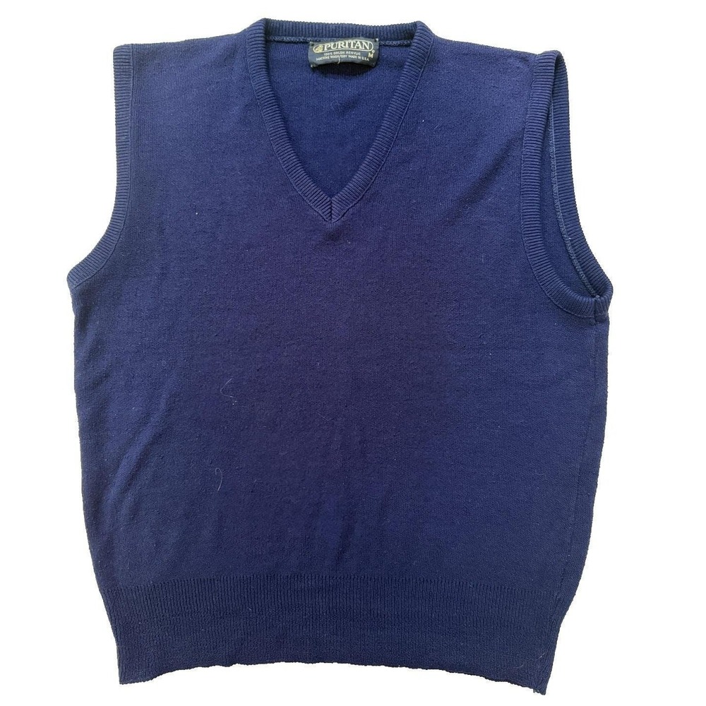 70s Sweater Vest Vintage USA Mens S Navy Quiet Luxury Layering Golf Grandpacore